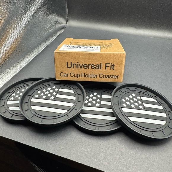 NIB Set of 4 Universal Fit Black and Gray Car Cup Holder Coasters - Picture 4 of 7